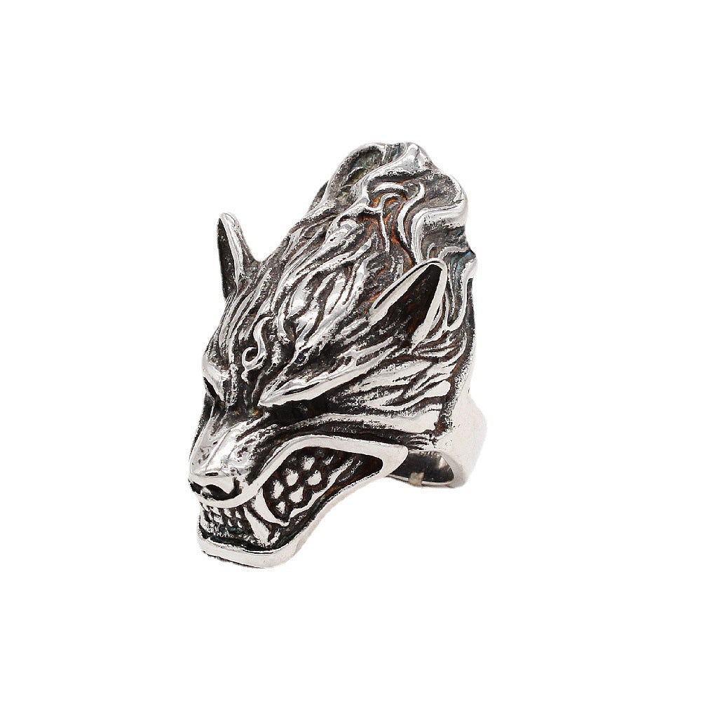 Retro Domineering Wolf Head Men's Titanium Steel Ring - Everyday Genie Collection