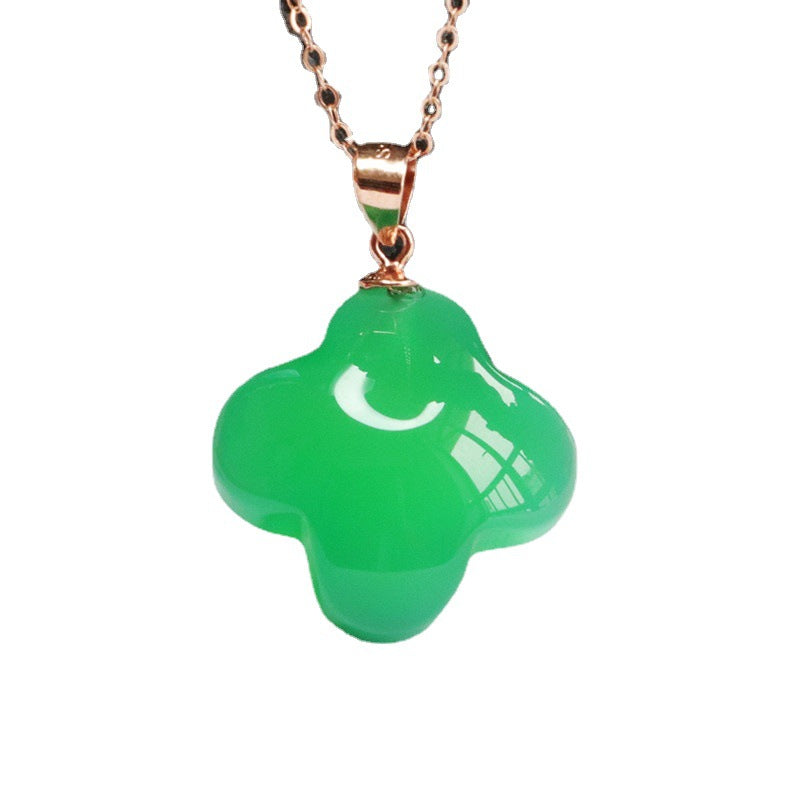 Green Chalcedony Clover Pendant Necklace in Rose Gold