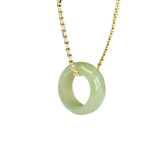 S925 Silver Jade Safety Ring with Hotan Jade Pendant