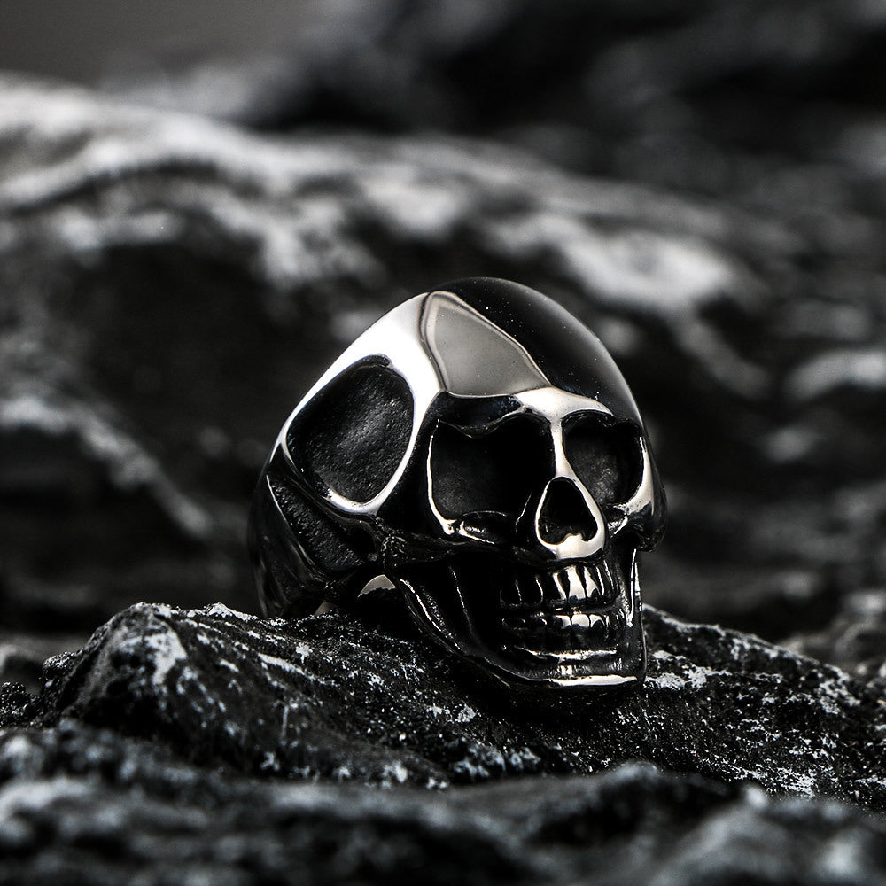 Men's Trendy Titanium Steel Skull Ring with Creative Love Emoji Design, Unique Stainless Steel Jewelry for Him