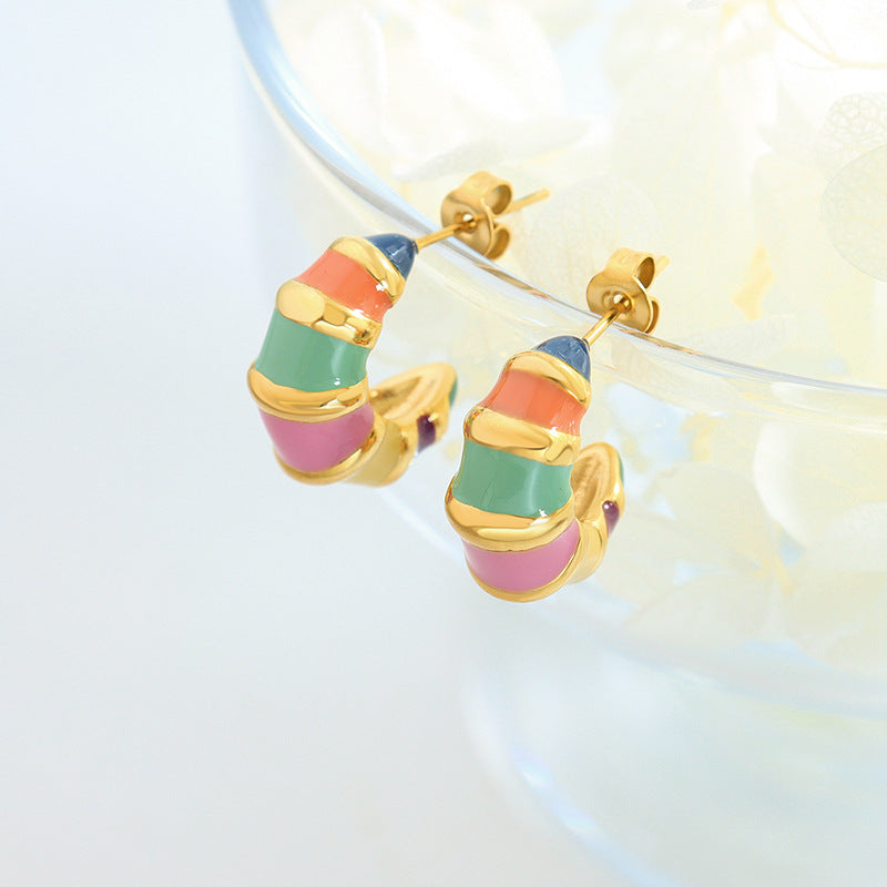 Elegant Enamel Striped Earrings with Timeless Charm