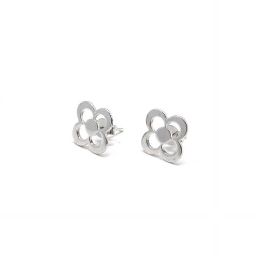 Small Four Leaf Clover Silver Stud Earrings