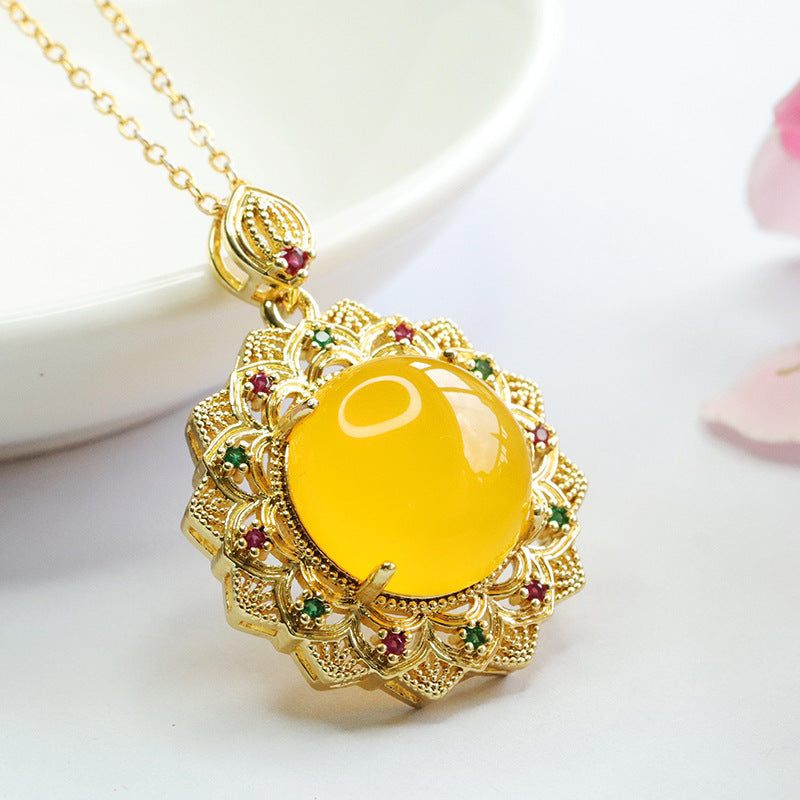 Yellow Sunflower Chalcedony Pendant with Zircon