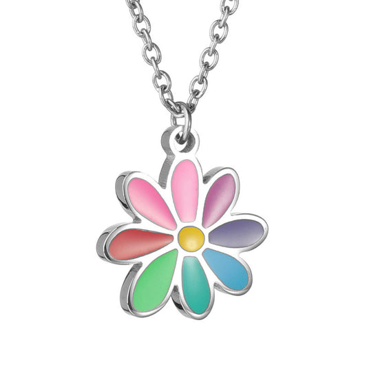 Wholesale Titanium Steel Necklace with Colorful Flower Pendant