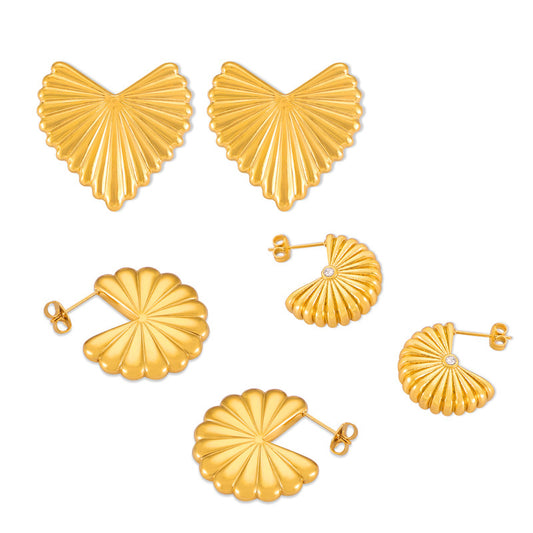 Golden Heart Geometric Fan Earrings with Zircon Accents