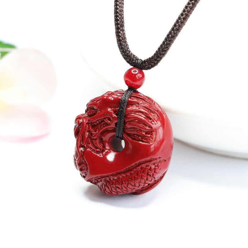 Guardian Dragon Vermilion Sand Pendant with Cinnabar Stone and Ping An Buckle