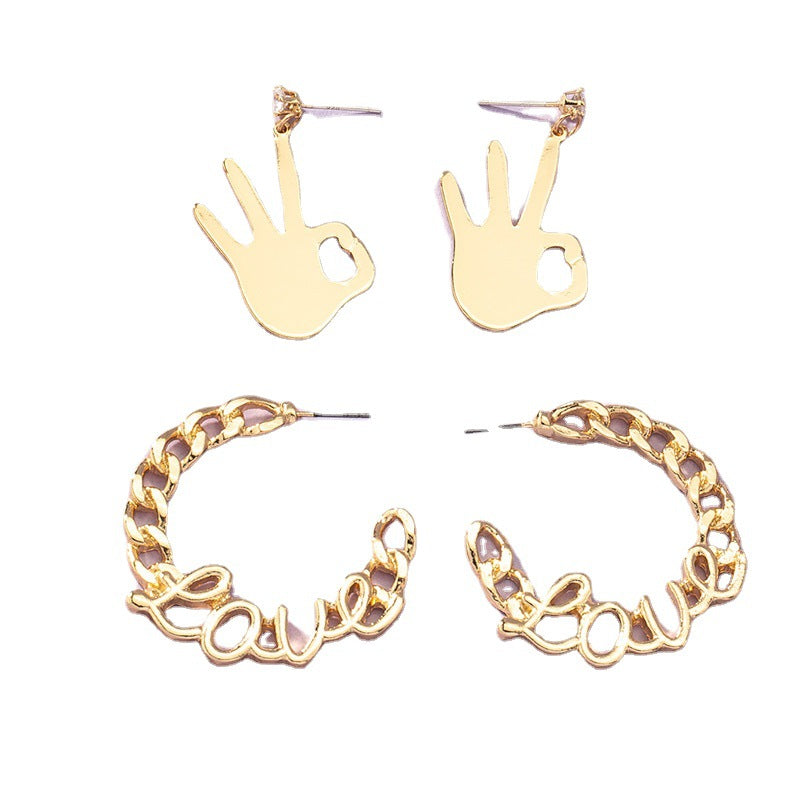 Wholesale Love Alloy Earrings with OK Gesture Accent