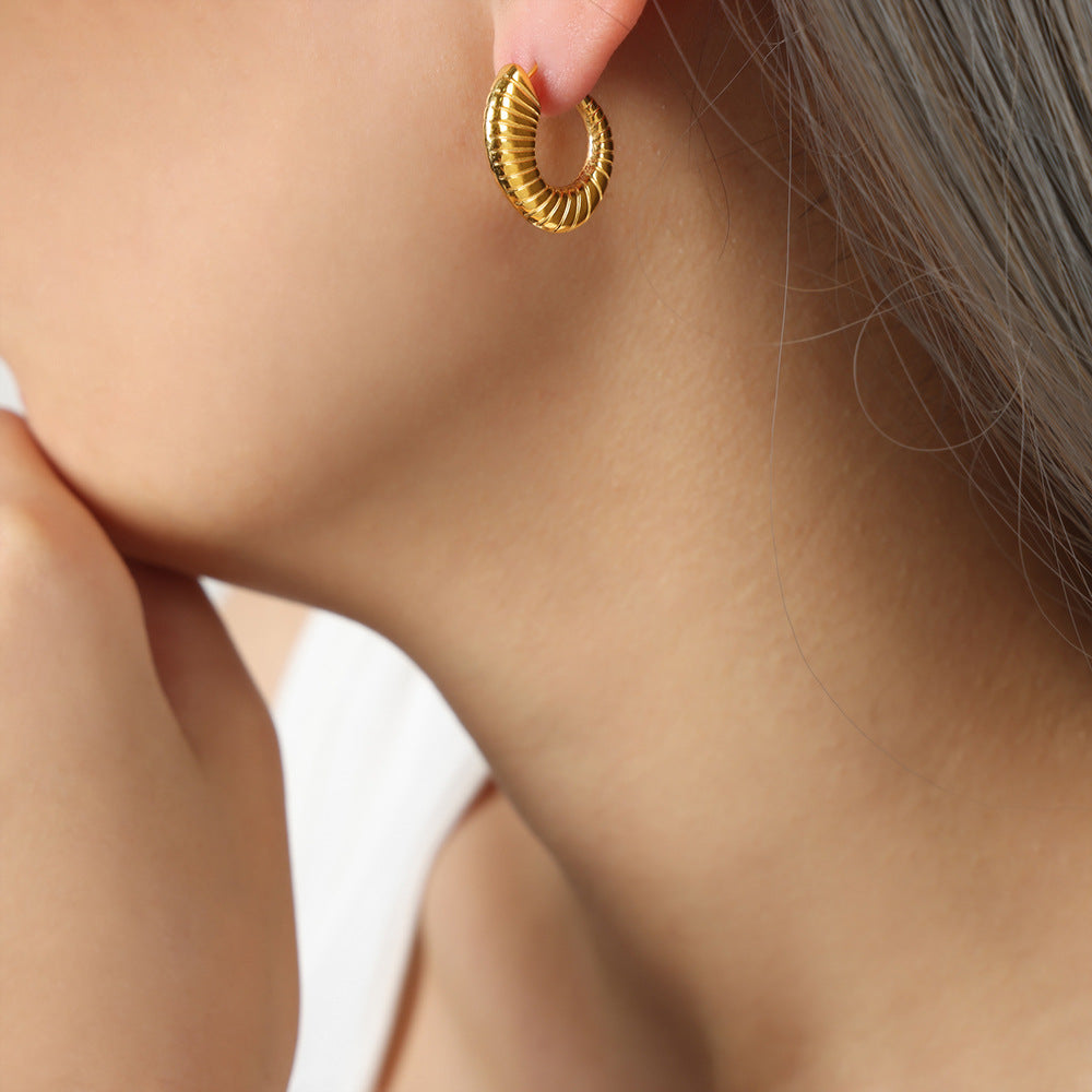 Luxury Titanium Steel Gold-Plated Geometric Earrings with Creative Stripes