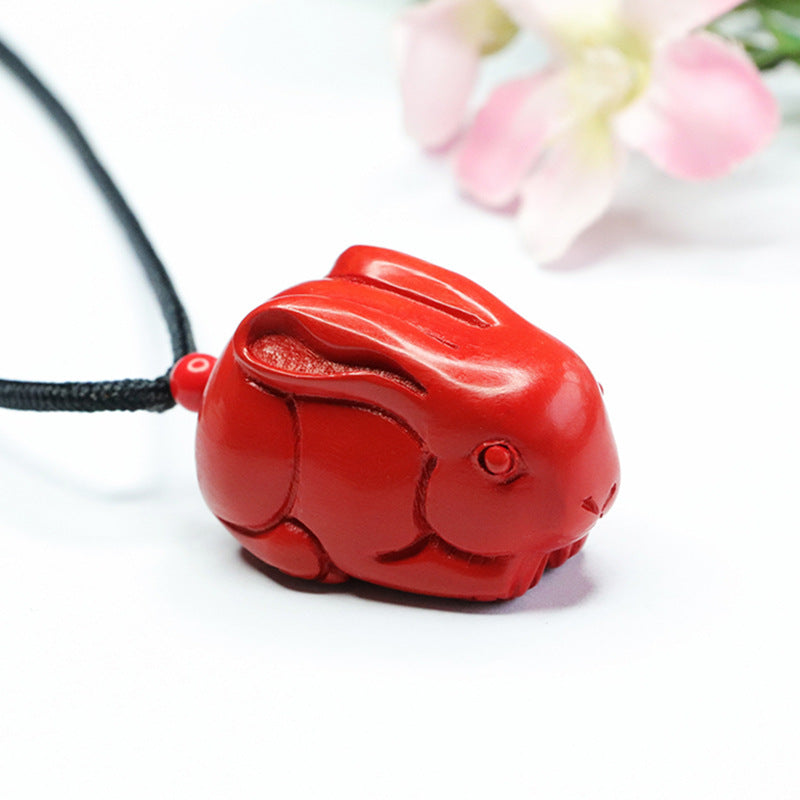 Cinnabar Rabbit Pendant with Red Sand Insets