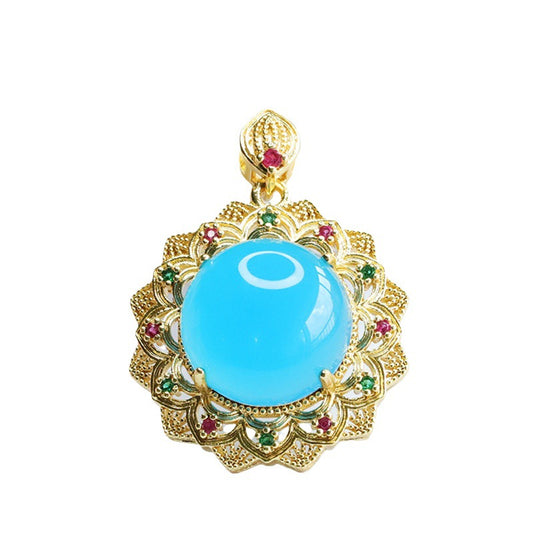 Ice Blue Chalcedony Zircon Sunflower Pendant