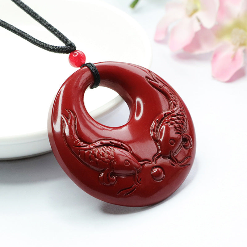 Cinnabar Stone Koi Fish Pendant for Good Luck and Prosperity