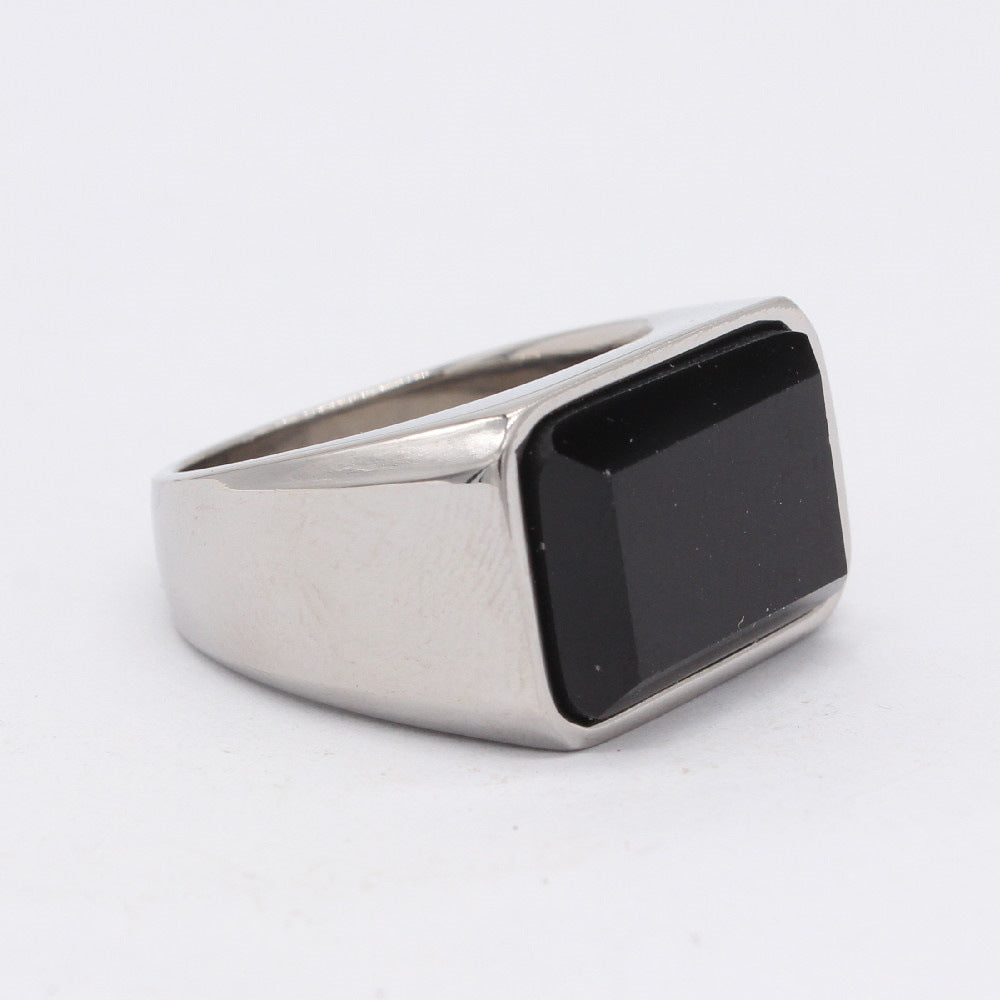 Men's Black Stone Titanium Steel Ring