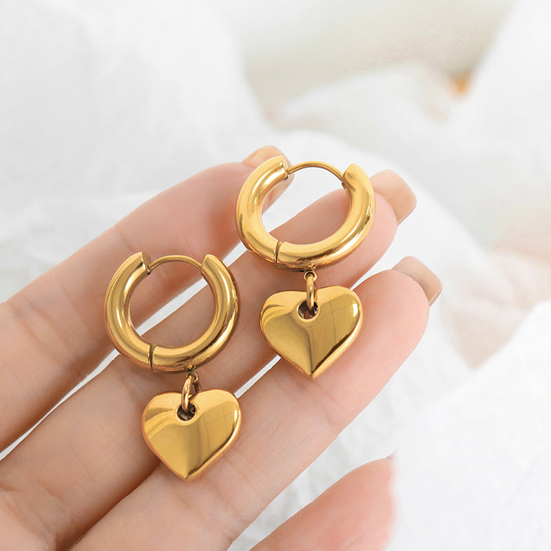 Geometric Heart Earrings with 18K Gold Plating and Personalized Ear Buckle