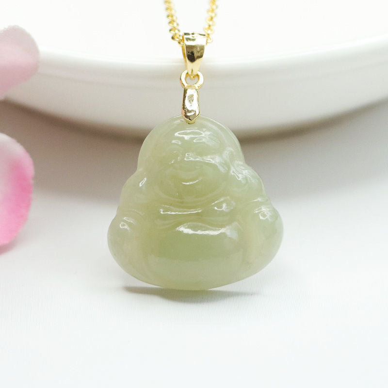 Serene Buddha Pendant Necklace with Pure Hetian Jade