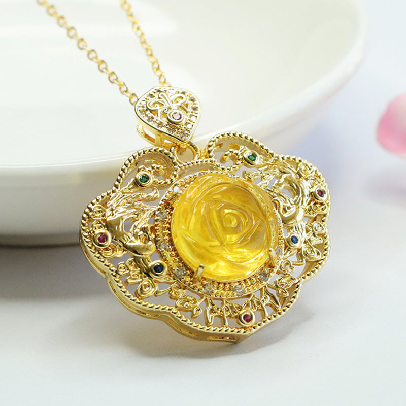 Amber Flower Ruyi Pendant with Hollow Design