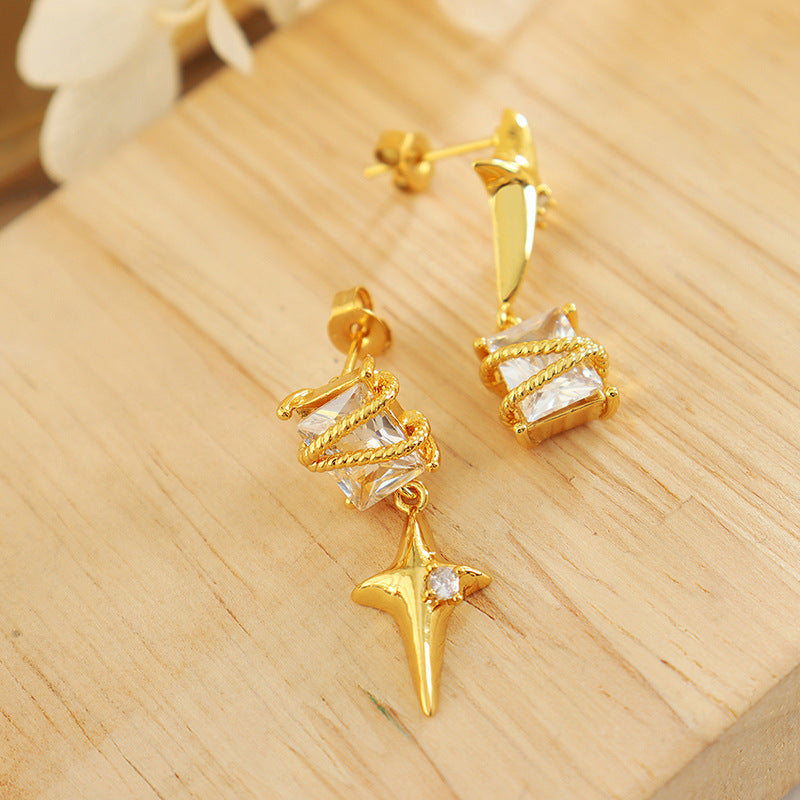 Colorfast Aesthetic Asymmetric Zircon Geometric Earrings