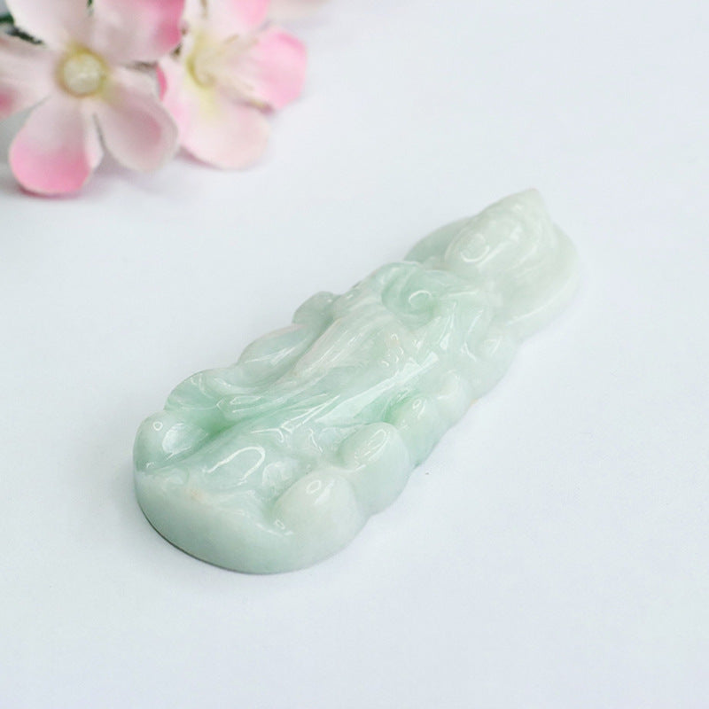 Guardian Goddess of Fortune: Sterling Silver Jade Flower Standing Guanyin Pendant