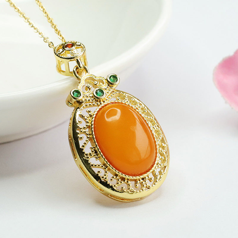 Amber Cloud Pendant with Sterling Silver and Beeswax Gem