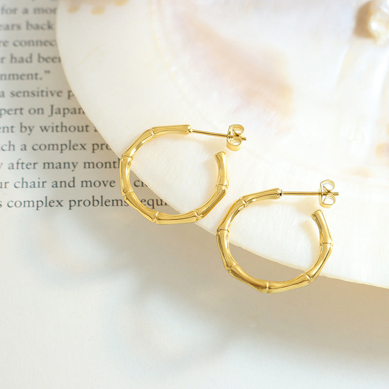 Bamboo Fusion 18K Gold Plated C-Shaped Earrings