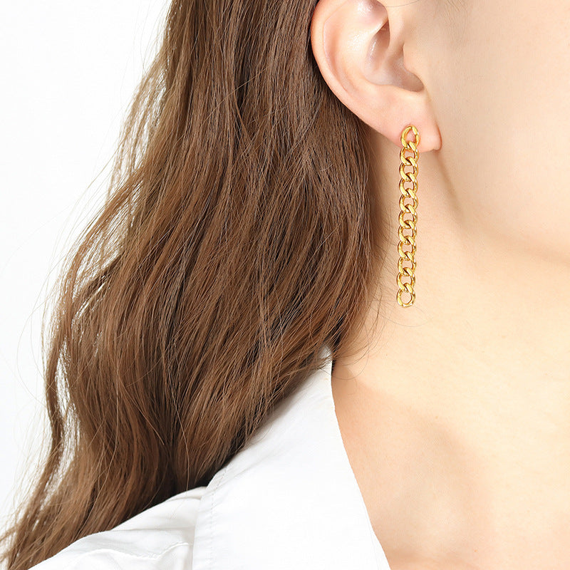 Chic Titanium Steel Tassel Chain Earrings - Trendy Ear Jewelry