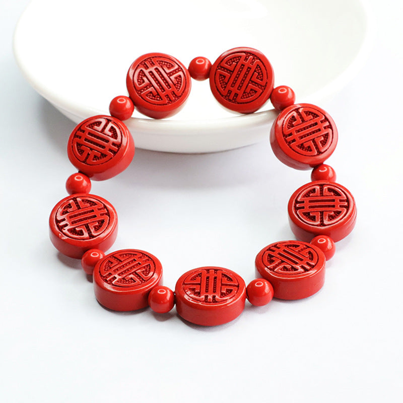 Double Happiness Red Sand Sterling Silver Bracelet