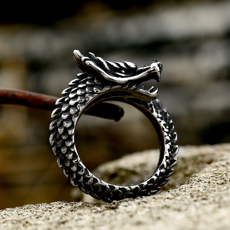 Titanium Steel Dragon Ring for Men - Retro Domineering Faucet Design, Cross-Border Wholesale Jewelry