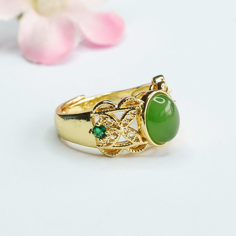 Fortune's Favor Hetian Jade Hollow Butterfly Ring in Green Ethnically Styled