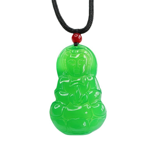 Green Chalcedony Guanyin Necklace with Sterling Silver Pendant