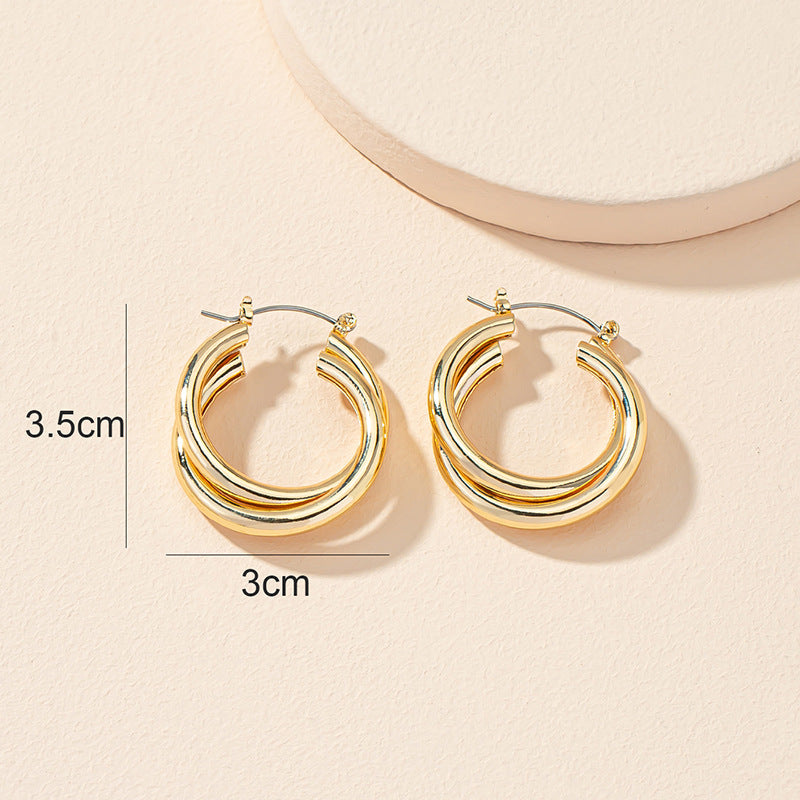 European and American Bare Gold Earrings Set with Exaggerated Geometric Designs