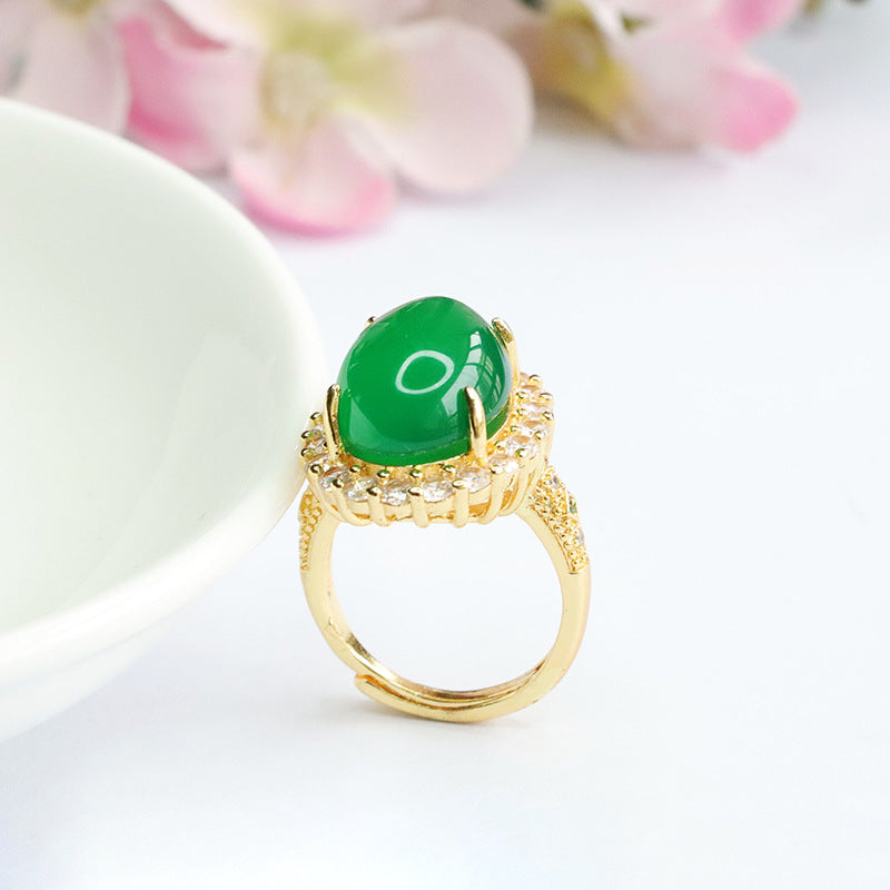 Ice Emperor Green Chalcedony Zircon Halo Ring Jewelry