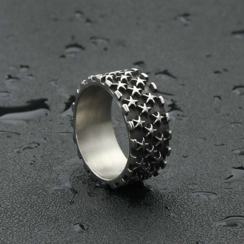 Titanium Steel Star Gypsy Ring - Retro Hipster Punk Jewelry for Men