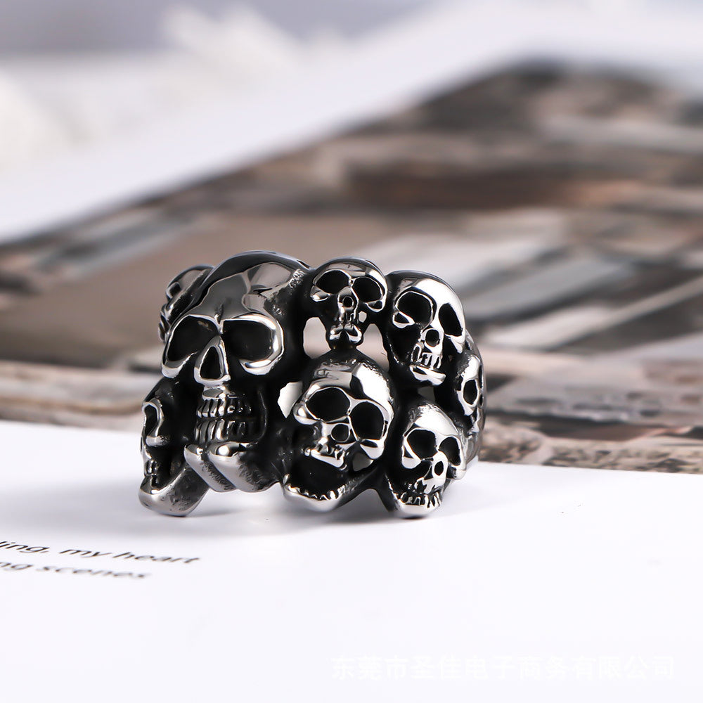 Titanium Steel Skull Ring for Men - European and American Punk Style, Available in Multiple Sizes