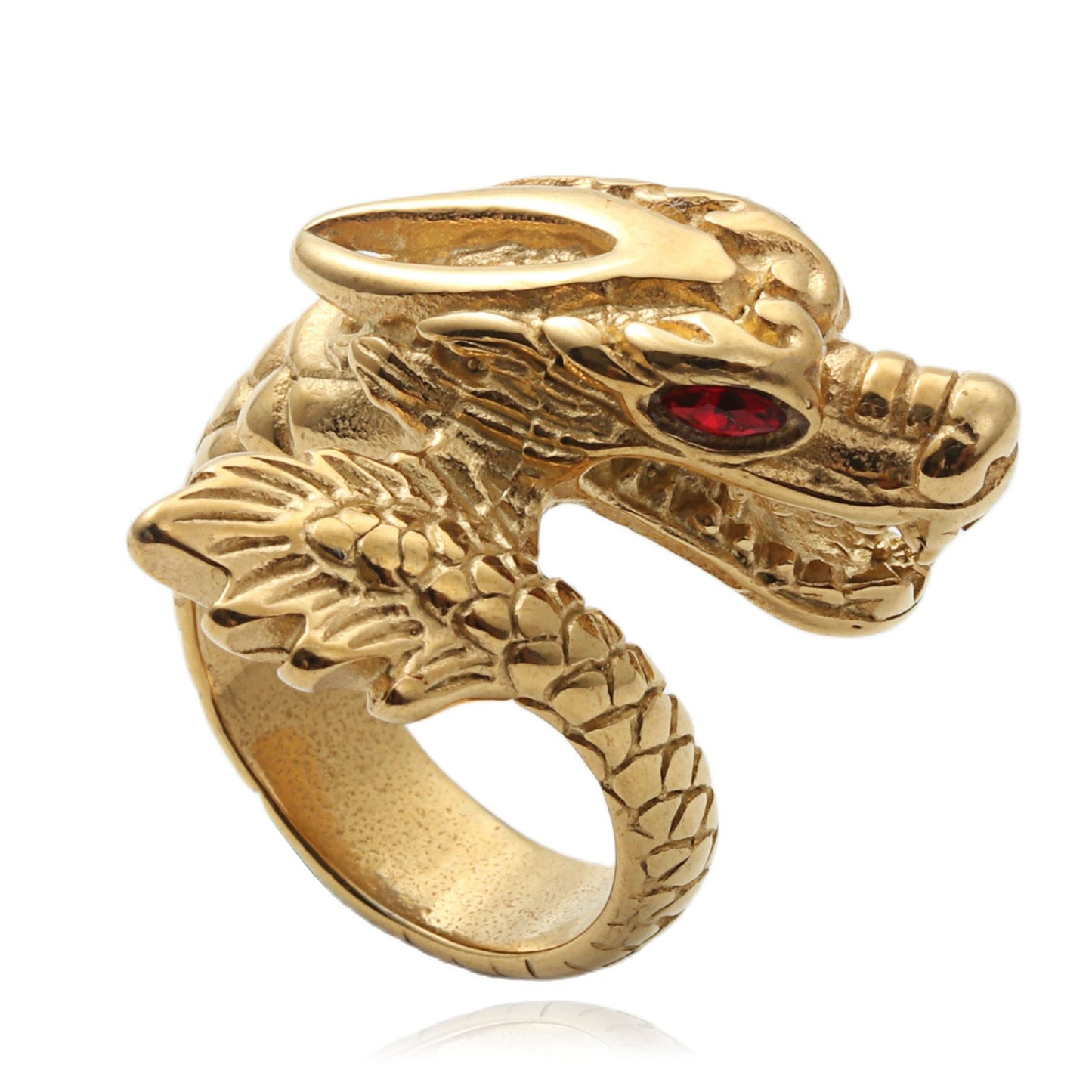 Titanium Steel Dragon Head Ring - Retro Punk Style for Men