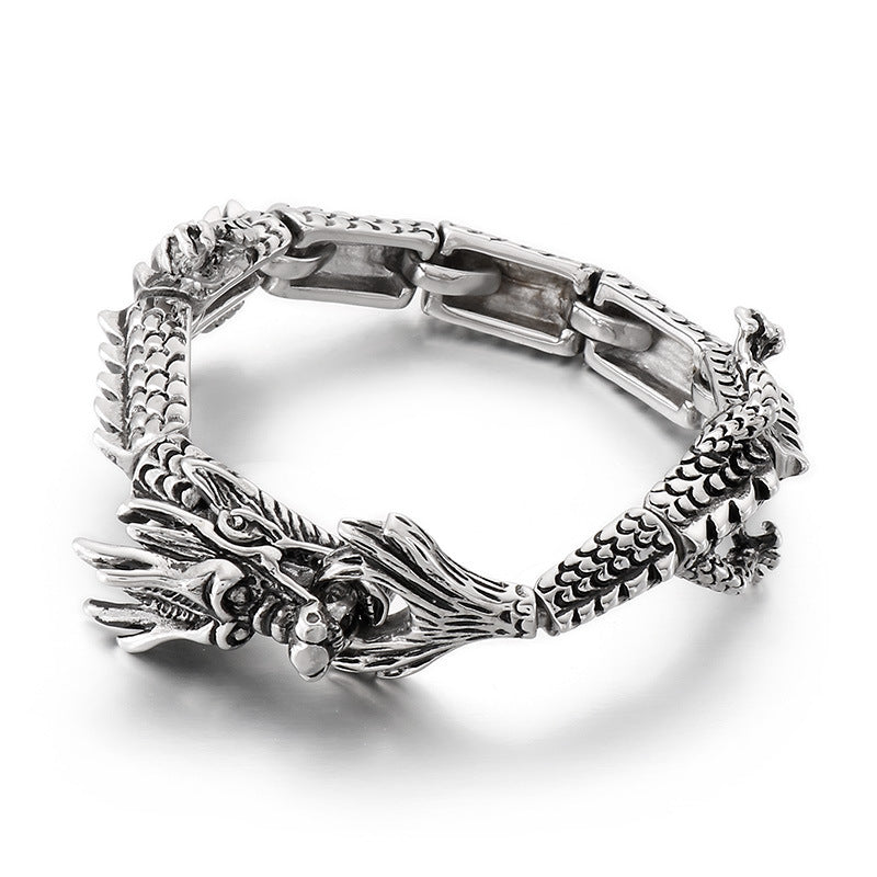 Titanium Steel Men's Bracelet with Retro Punk Zodiac Dragon Design