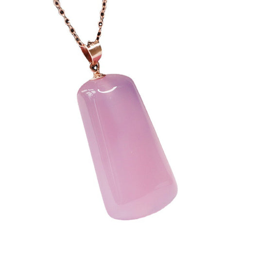 Rose Gold Necklace with Chalcedony Trapezoid Pendant