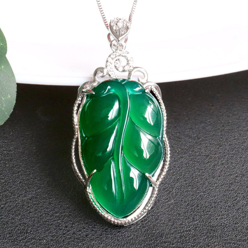 Chalcedony Leaf Sterling Silver Pendant - Fortune's Favor Collection