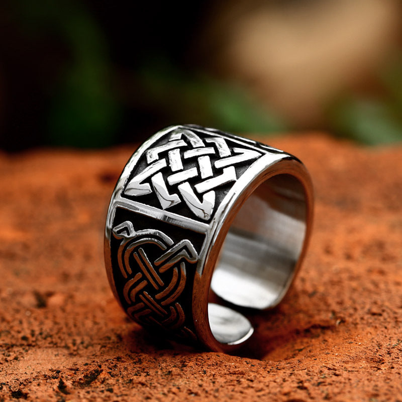 Titanium Steel Viking Celtic Knot Ring for Men - Nordic Retro Design, Adjustable Open Style