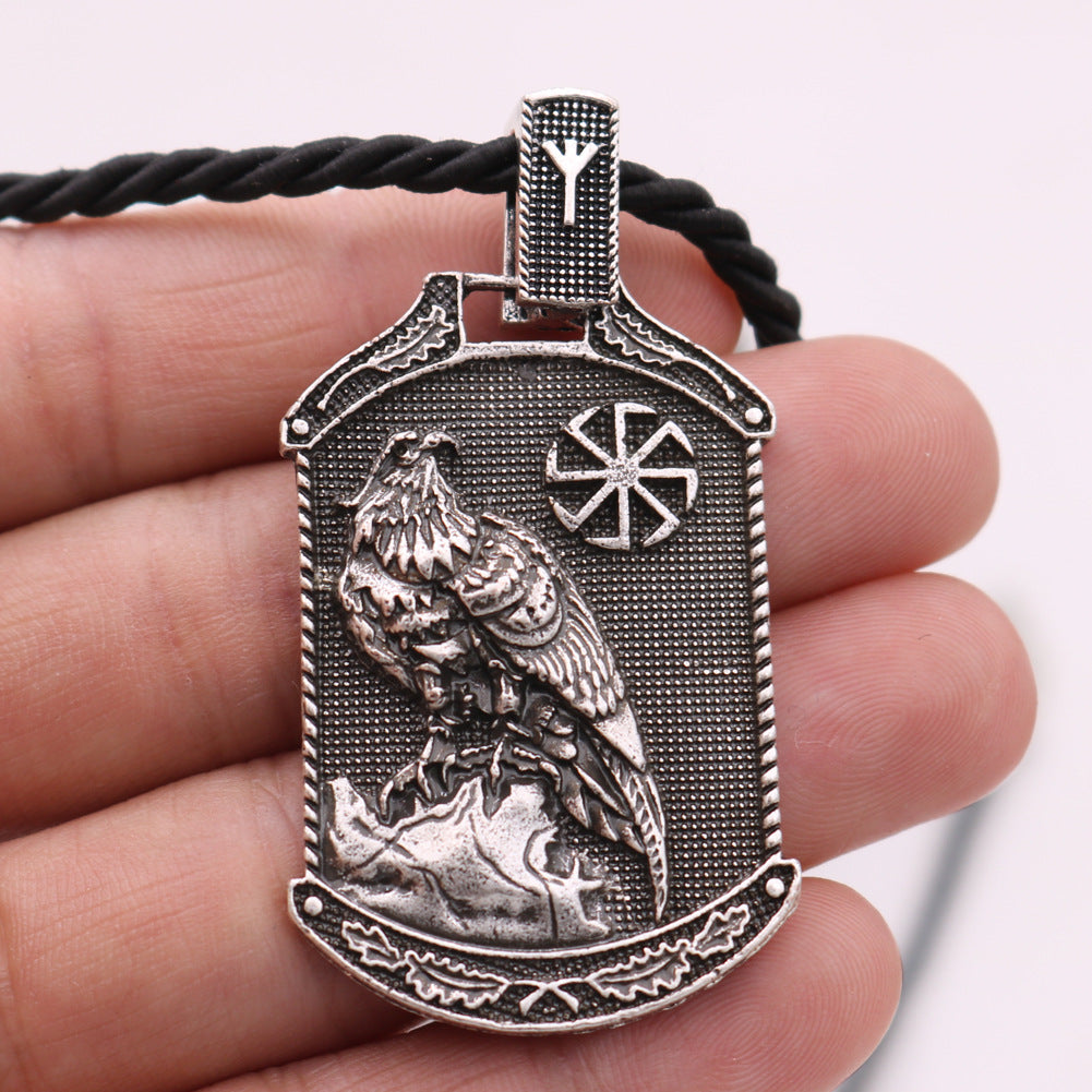 Viking Eagle Rune Metal Pendant Necklace - Norse Legacy Collection