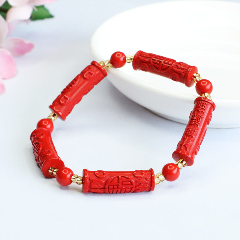 Blessed Cinnabar Bead Bracelet with Sterling Silver