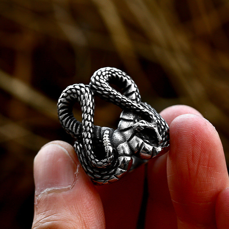 Retro European and American Men's Titanium Steel Snake Ring - Wholesale Cross-Border AliExpress Supply