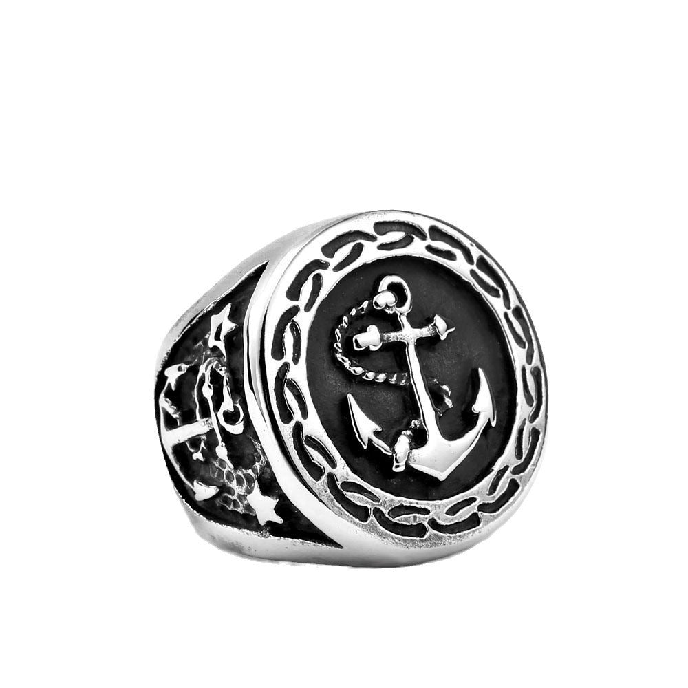 Personalized Titanium Steel Men's Anchor Ring - Wholesale Cross-Border Stainless Steel Jewelry