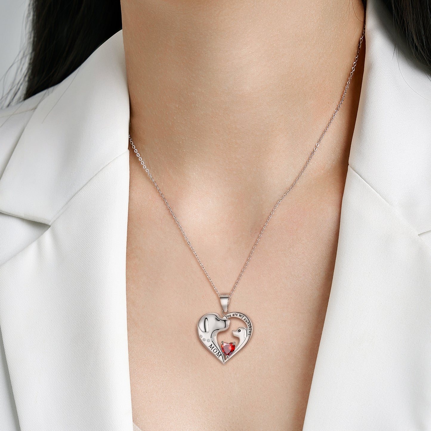 Cute Dog Zircon Heart Shape Pendant Silver Necklace