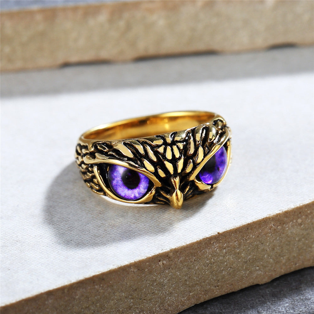 Personality Vintage Halloween Owl Titanium Steel Ring for Men