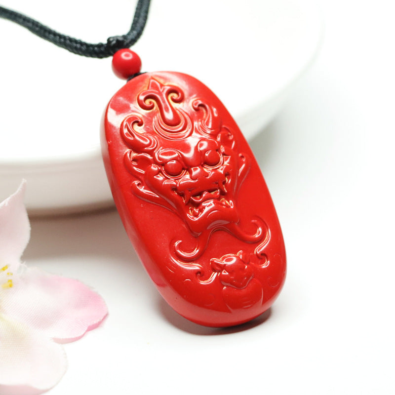 Ancient Symbolism Red Sand Pixiu Pendant with Cinnabar Stone