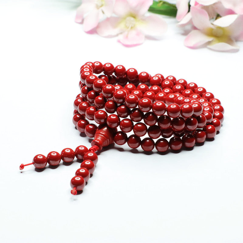 108 Buddha Beads Emperor Sand Long Bracelet with Cinnabar Stone