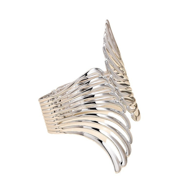 Exaggerated Retro Hollow Wings Metal Bracelet for Women