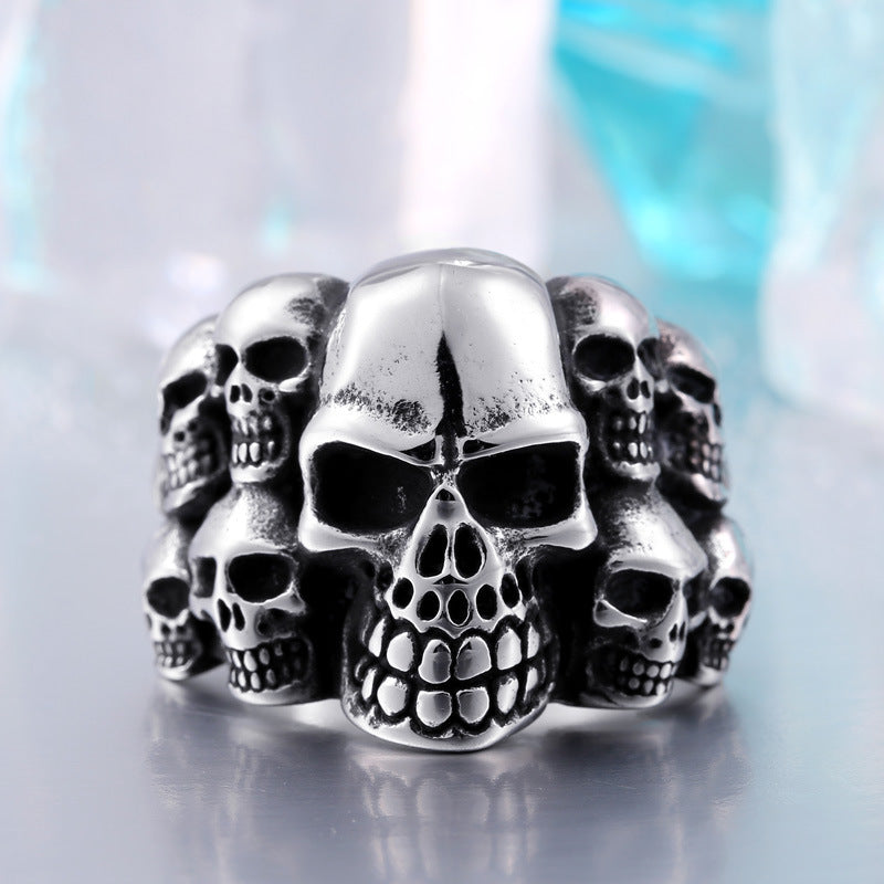 Personalized Retro Skull Ring in Titanium Steel for Men - Wholesale Punk Style Jewelry