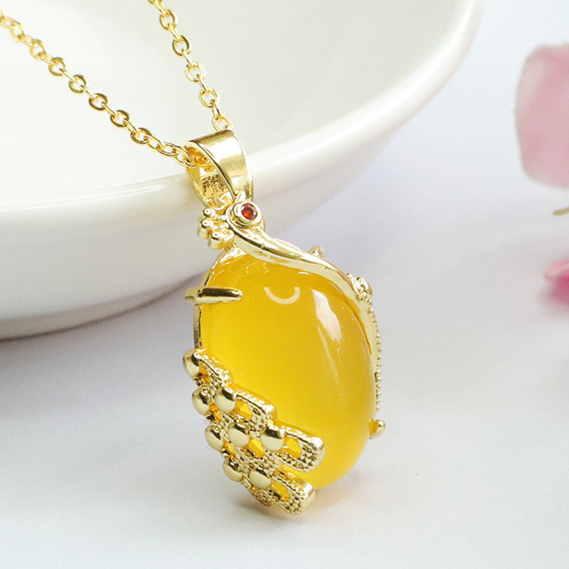 Oval Yellow Chalcedony Phoenix Pendant