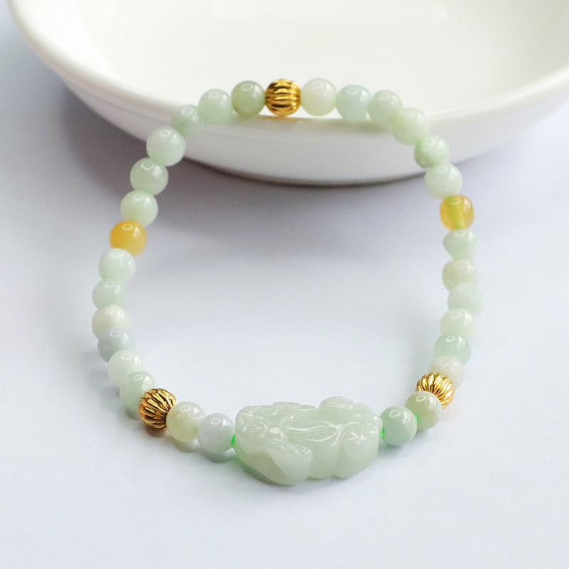 Golden Bead and Sterling Silver Jade Bracelet