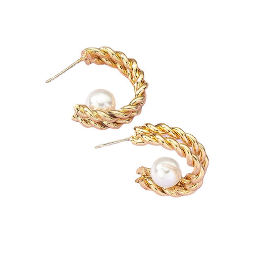 Exaggerated Twist Braided Pearl Earrings - Vienna Verve Collection